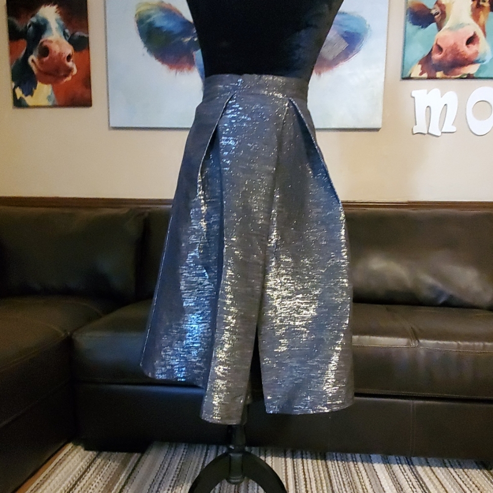 Ya Los Angeles Midi Skirt metallic silver black